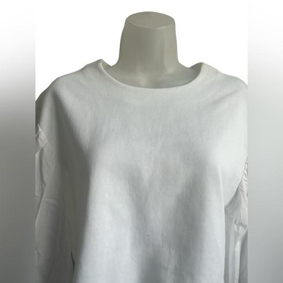 NWOT English Factory Balloon Sleeve Crew Neck Blouse White Size Medium - Picture 5 of 9